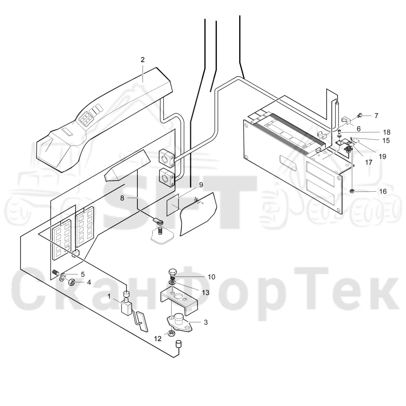 Схема: Valmet / Лесозаготовительные машины / Valmet 801 c / Valmet 801c Ch 11800- / Valmet 801c Ch 11800- / Каталог запасных частей / Кабина / Салон / Панель электрооборудования