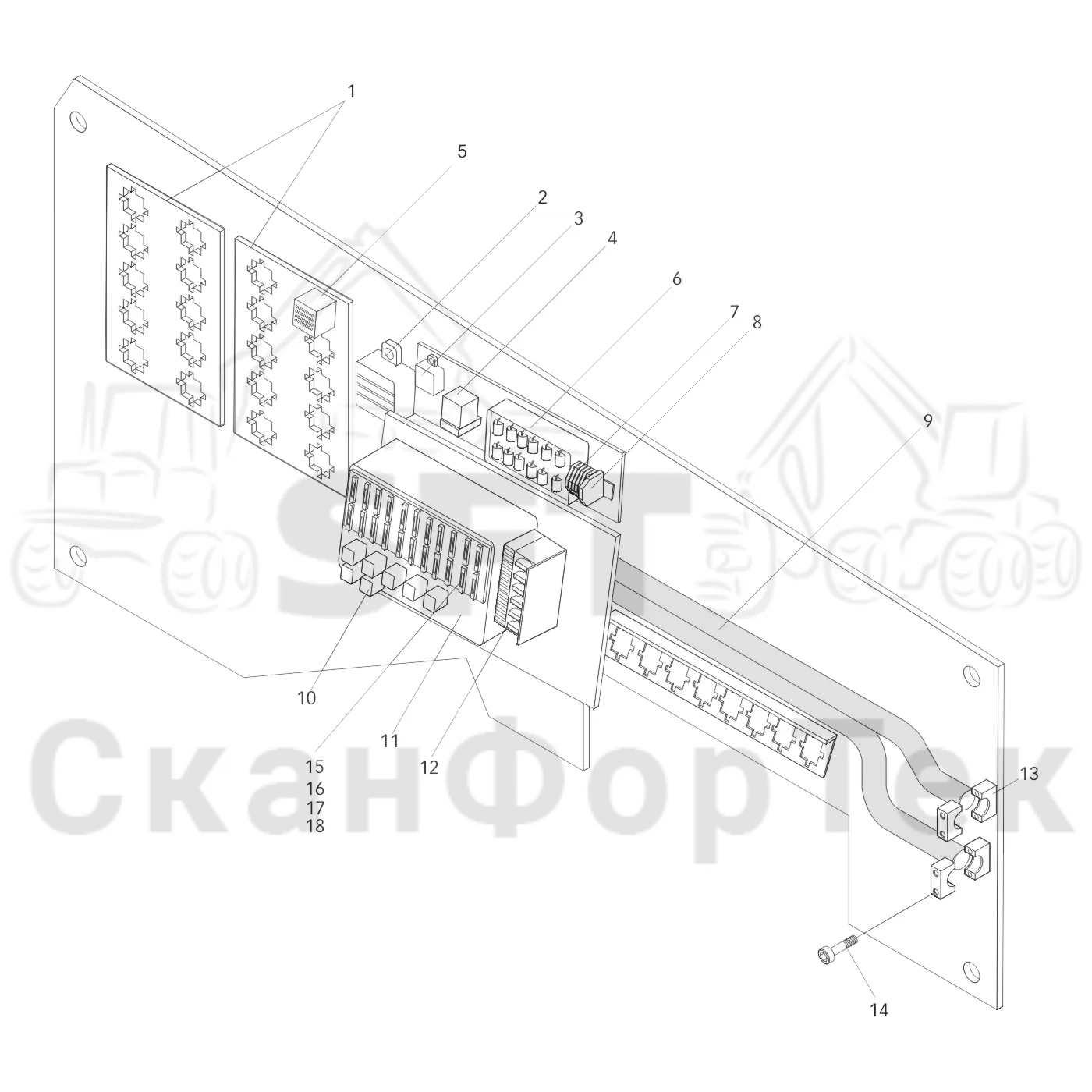 Схема: Valmet / Лесозаготовительные машины / Valmet 911.3 / Valmet 911.3 Ch - 311370 / Valmet 911.3 Ch - 311370 / Каталог запасных частей / Кабина / Салон / Запасные части, панель