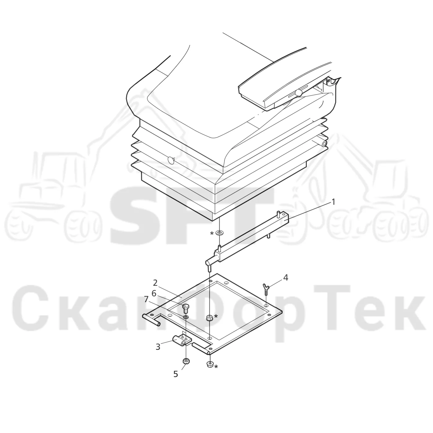 Схема: Valmet / Лесозаготовительные машины / Valmet 901.3 / Valmet 901.3 Ch -311190 / Valmet 901.3 Ch -311190 / Каталог запасных частей / Кабина / Сиденья / Основание сиденья