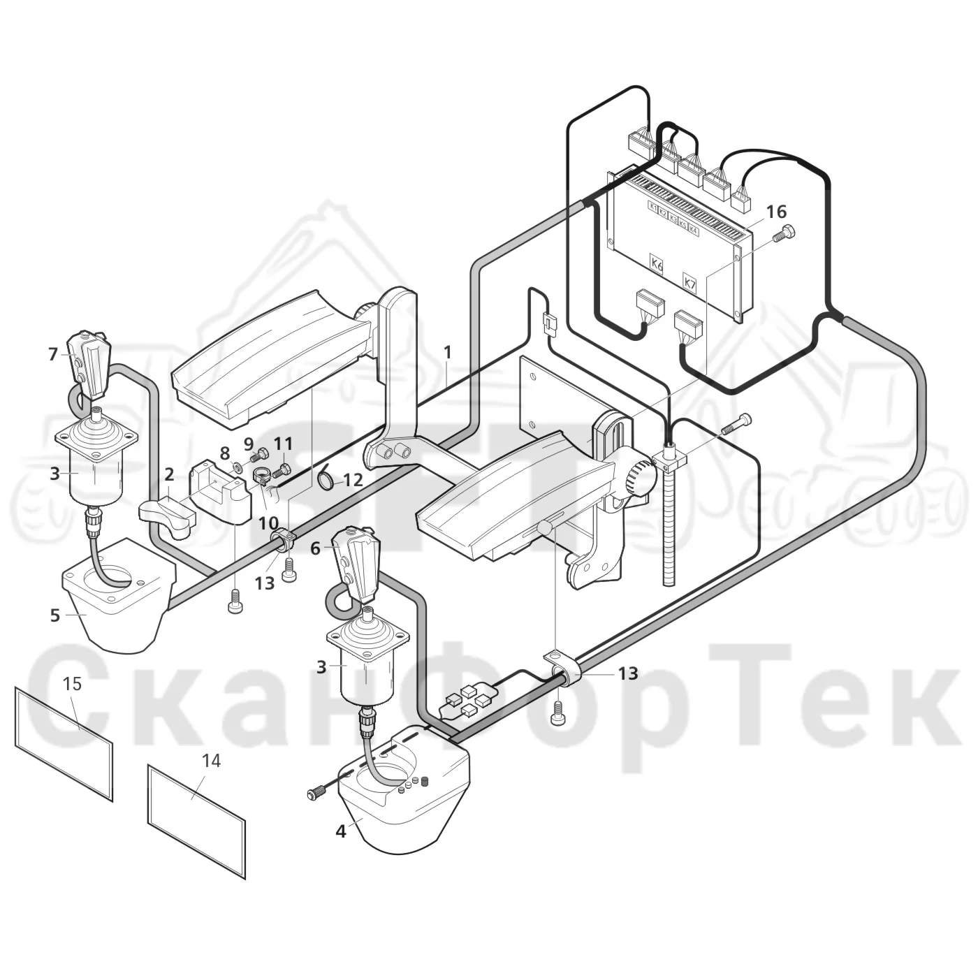 Схема: Valmet / Лесозаготовительные машины / Valmet 801 c / Valmet 801c Ch 11800- / Valmet 801c Ch 11800- / Каталог запасных частей / Система управления / Регулятор / Комплект электрооборудования Be-Ge сиденья