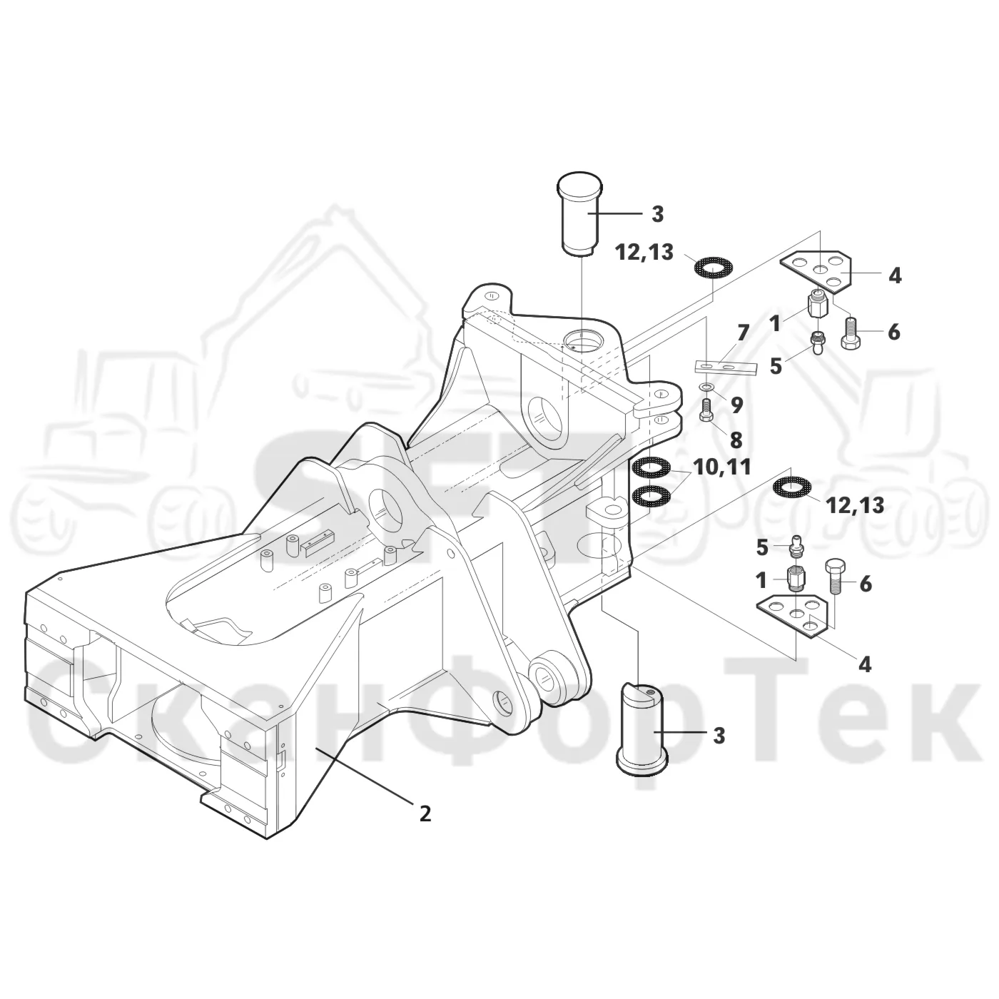 Схема: Valmet / Лесозаготовительные машины / Valmet 901.4 / Valmet 901.4 / Каталог запасных частей / шасси / Рамы / Рама, передняя на 4 колеса