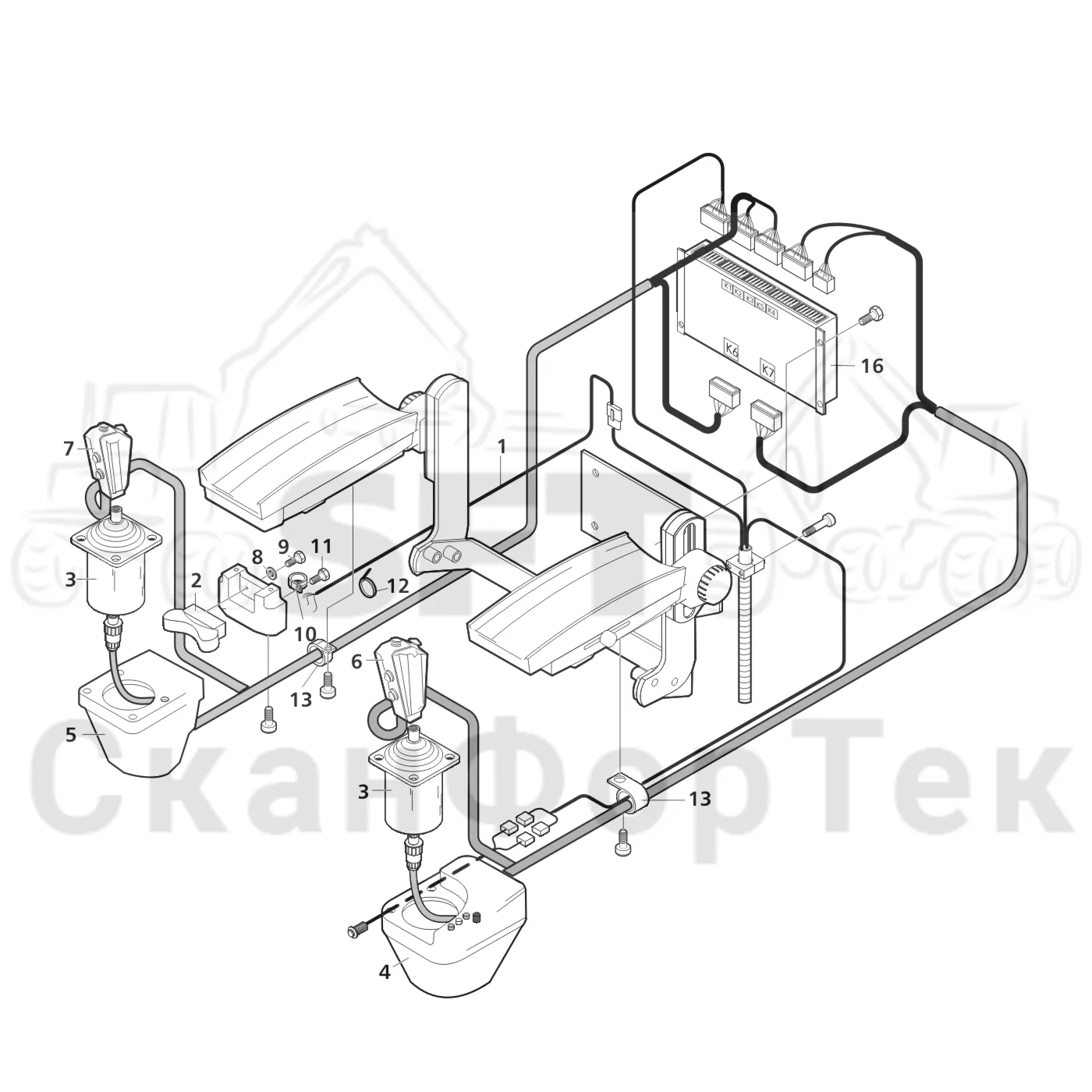 Схема: Valmet / Лесозаготовительные машины / Valmet 901.3 / Valmet 901.3 Ch -311190 / Valmet 901.3 Ch -311190 / Каталог запасных частей / Система управления / Регулятор / Электрооборудование сиденья KAB