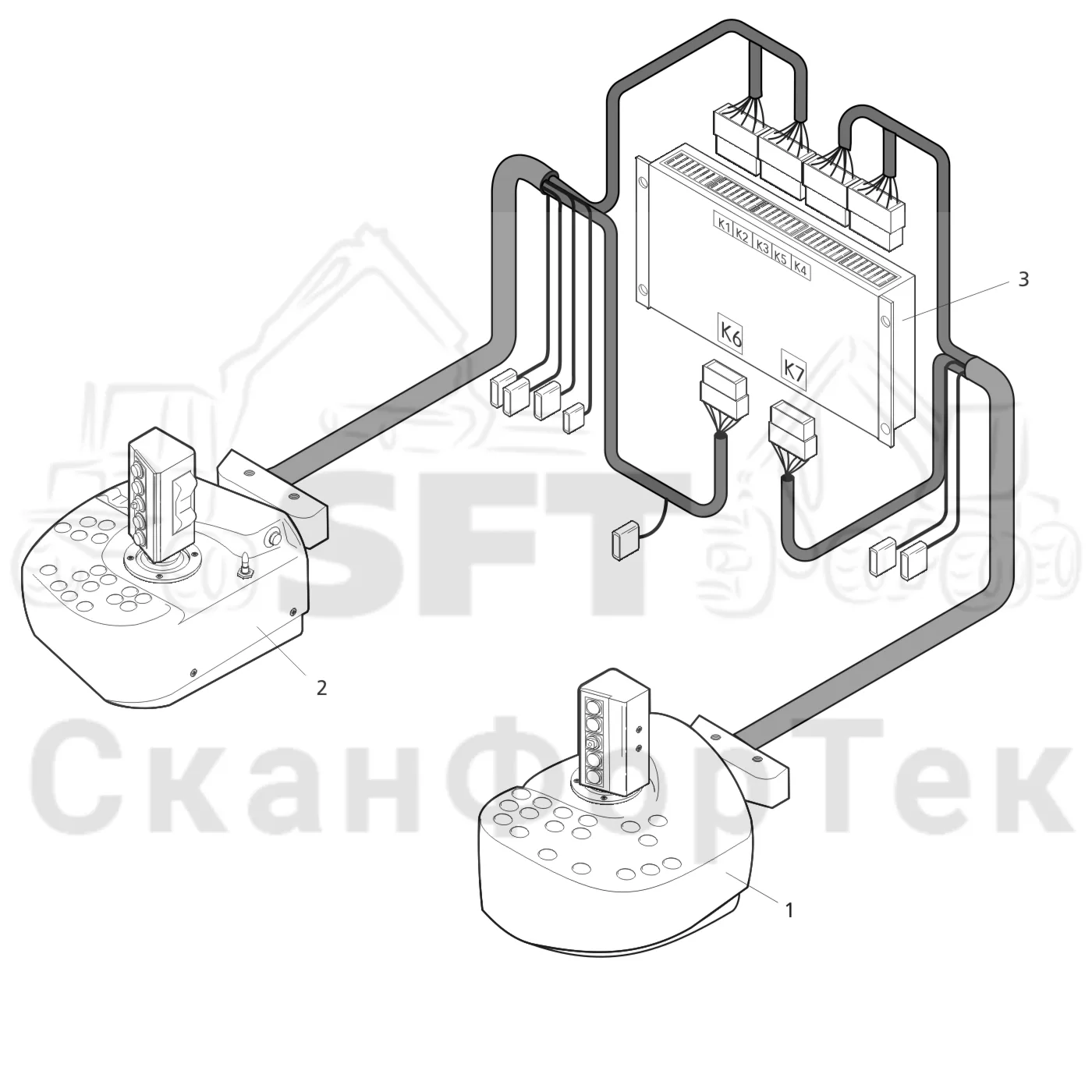 Схема: Valmet / Лесозаготовительные машины / Valmet 901.3 / Valmet 901.3 Ch -311190 / Valmet 901.3 Ch -311190 / Каталог запасных частей / Система управления / Регулятор / Электрический набор Малогабаритные рычаги