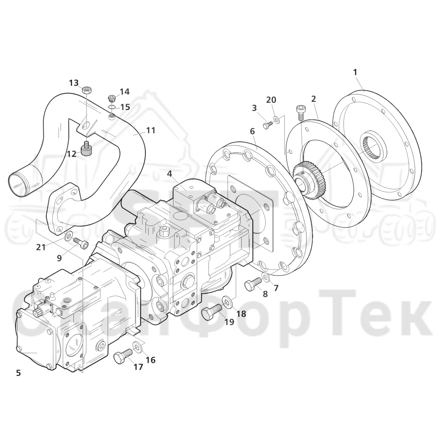 Схема: Valmet / Лесозаготовительные машины / Valmet 801 c / Valmet 801c Ch 11800- / Valmet 801c Ch 11800- / Каталог запасных частей / Гидравлика / Гидравлические насосы / Насосная установка