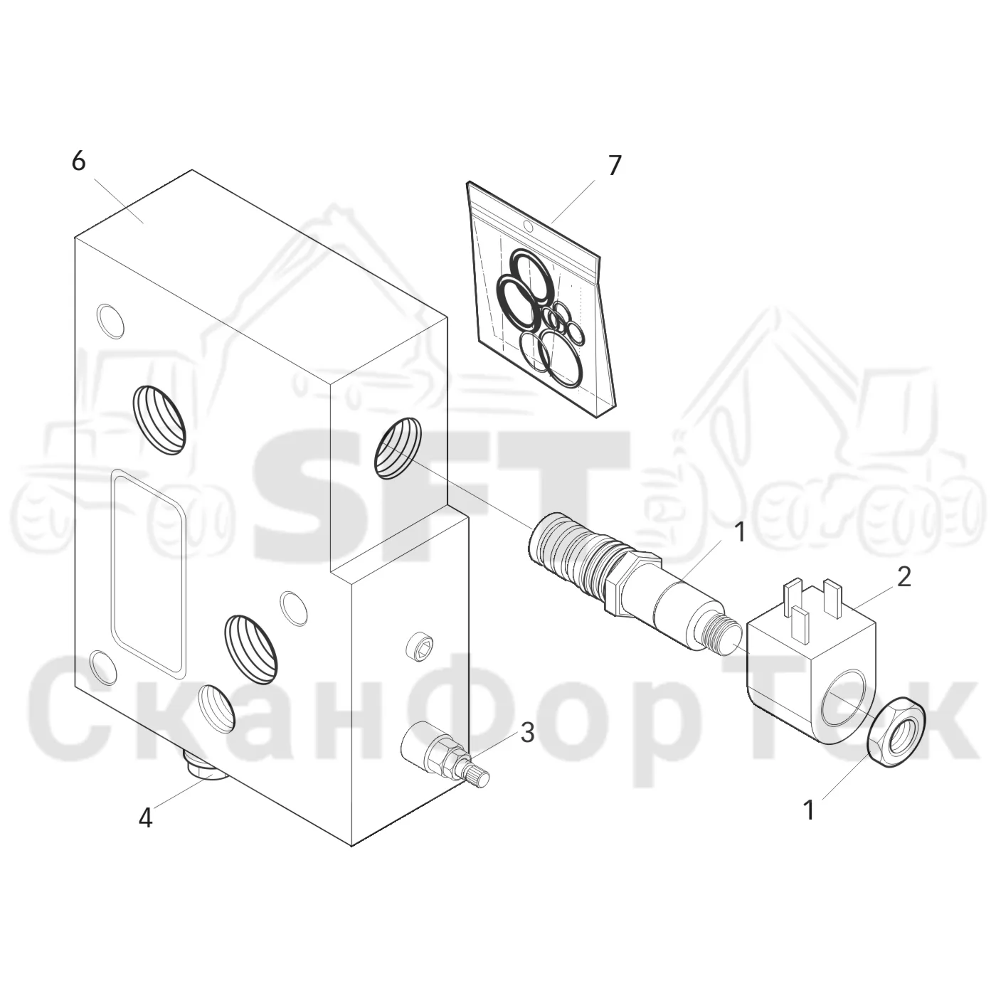 Схема: Valmet / Лесозаготовительные машины / Valmet 801 c / Valmet 801c Ch 11800- / Valmet 801c Ch 11800- / Каталог запасных частей / Гидравлика / Клапан шасси / Впускная секция 11874-