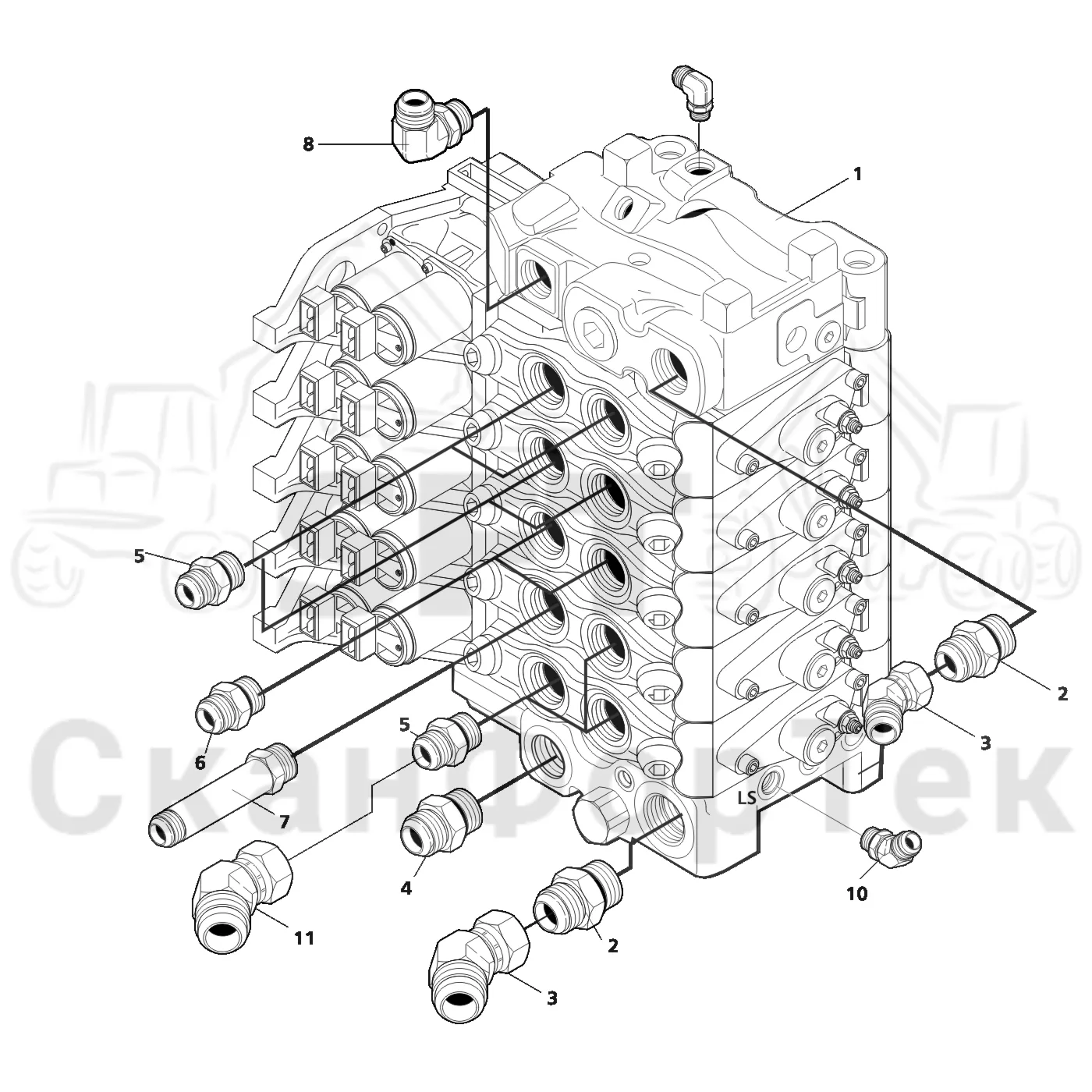 Схема: Valmet / Лесозаготовительные машины / Valmet 801 c / Valmet 801c Ch 11800- / Valmet 801c Ch 11800- / Каталог запасных частей / Гидравлика / Клапан подъемного крана / Клапан подъемного крана