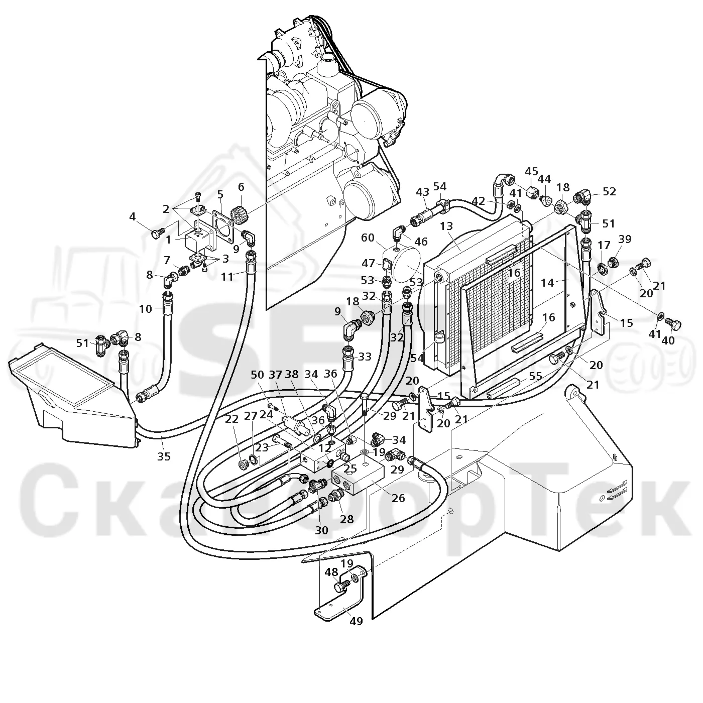 Схема: Valmet / Лесозаготовительные машины / Valmet 801 c / Valmet 801c Ch 11800- / Valmet 801c Ch 11800- / Каталог запасных частей / Гидравлика / Система охлаждения масла / Охлаждение смазочного масла для гидравлических систем