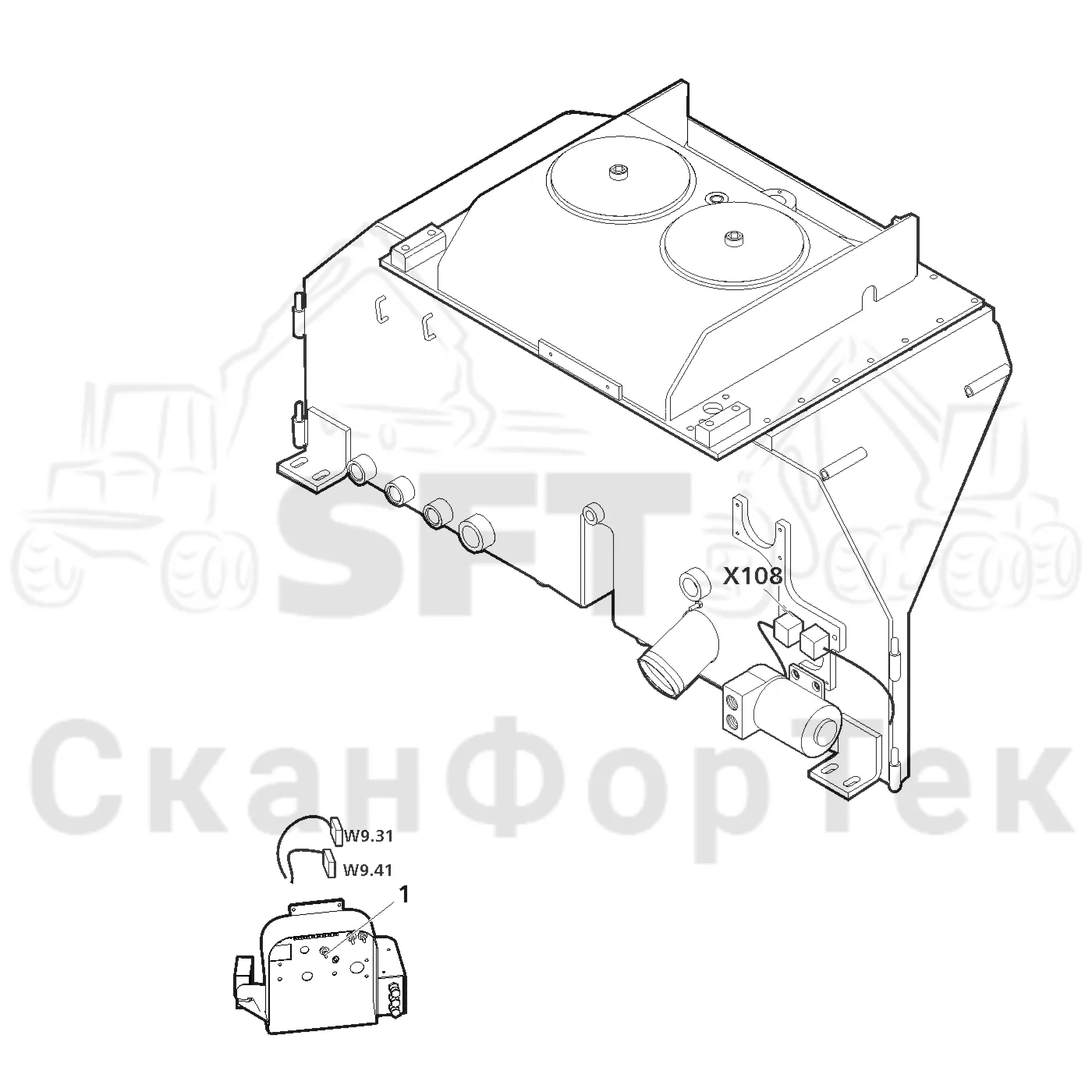 Схема: Valmet / Лесозаготовительные машины / Valmet 801 c / Valmet 801c Ch 11800- / Valmet 801c Ch 11800- / Каталог запасных частей / Гидравлика / Заполнение маслом / Электрический набор Заполнение маслом