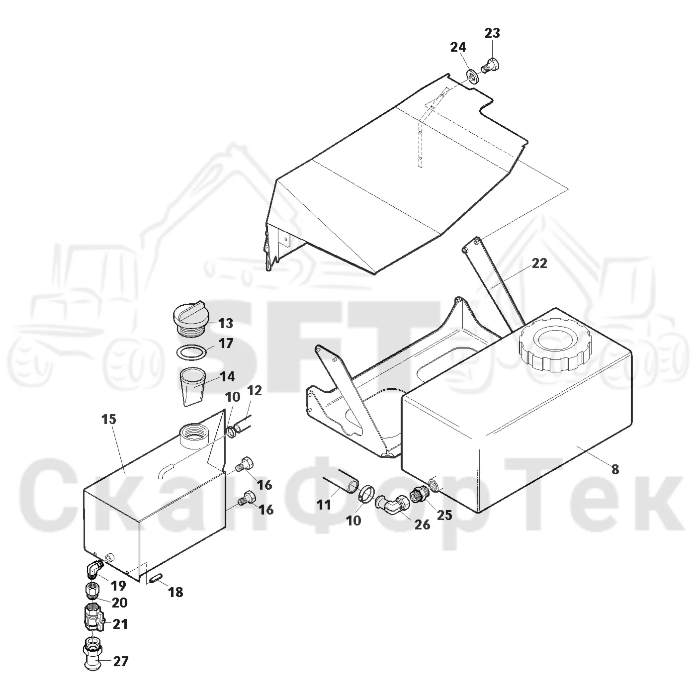 Схема: Valmet / Лесозаготовительные машины / Valmet 801 c / Valmet 801c Ch 11800- / Valmet 801c Ch 11800- / Каталог запасных частей / Лесозаготовительное оборудование / Лесозаготовительное оборудование / Stump treatment tank