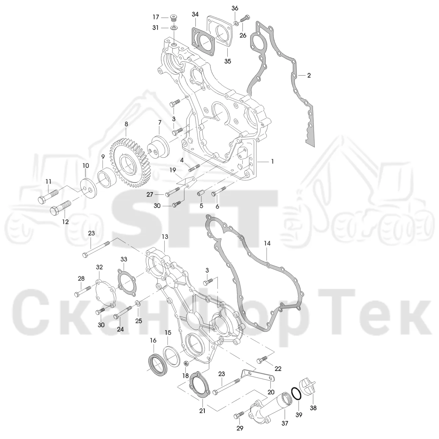Схема: Valmet / Форвардер / Valmet 860.1 / Valmet 860.1 Ch. -115420 / Valmet 860.1 Ch. -115420 / Каталог запасных частей / Двигатель / Блок двигателя / Корпус редуктора