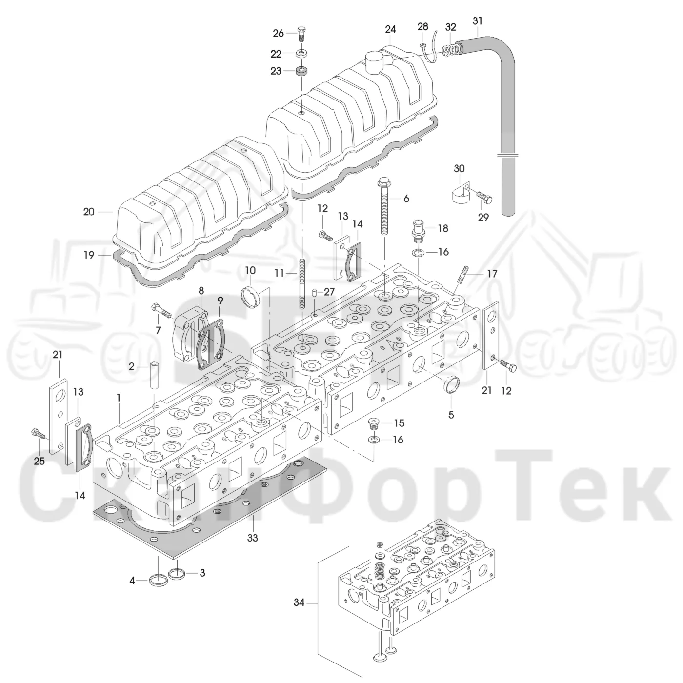 Схема: Valmet / Форвардер / Valmet 890.3 / Valmet 890.3 / Каталог запасных частей / Оборудование захвата / Захват / Valmet 901.2 Ch. -211060 / Каталог запасных частей / Двигатель / Блок двигателя / Головка цилиндра