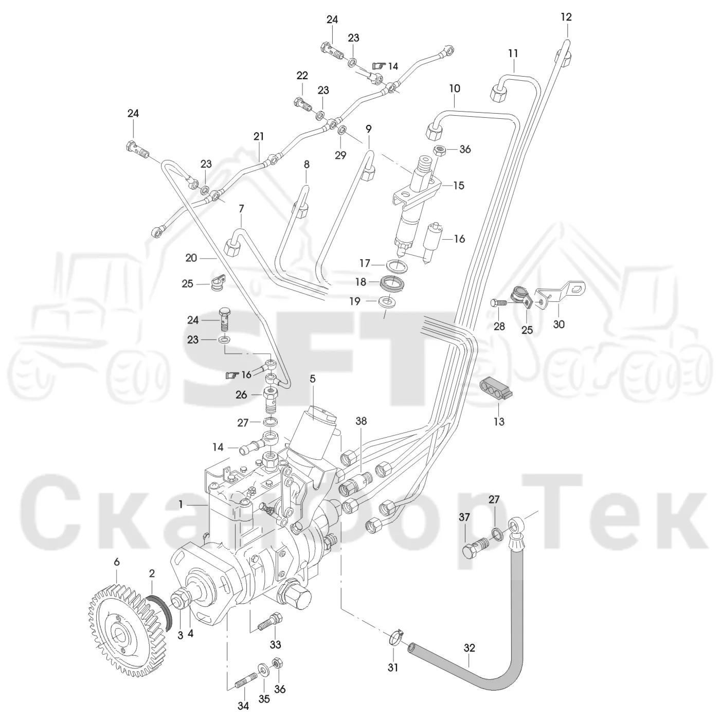 Схема: Valmet / Форвардер / Valmet 840.2 / Valmet 840.2 Ch. -211120 / Valmet 840.2 Ch. -211120 / Каталог запасных частей / Оборудование захвата / Захват / Valmet 901.2 Ch. -211060 / Каталог запасных частей / Двигатель / Топливная система / Инжекторный насос
