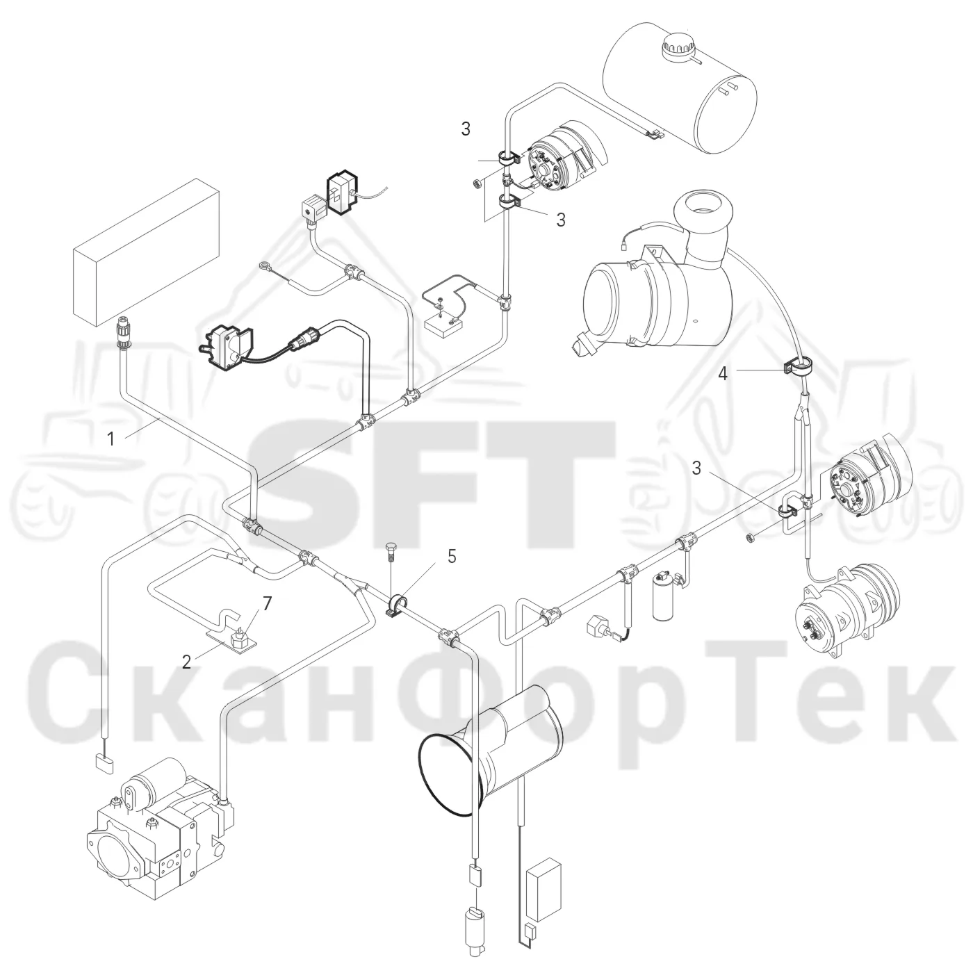 Схема: Valmet / Форвардер / Valmet 840.2 / Valmet 840.2  Ch. -211120 / Valmet 840.2  Ch. -211120 / Каталог запасных частей / Оборудование захвата / Захват / Valmet 901.2 Ch. -211060 / Каталог запасных частей / Двигатель / Электрический / Комплект кабелей двигателя