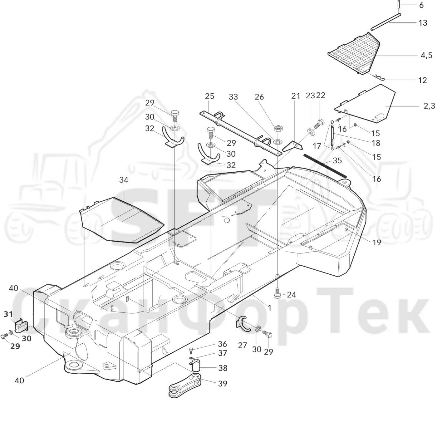 Схема: Valmet / Лесозаготовительные машины / Valmet 901.2 / Valmet 901.2 Ch. -211060 / Valmet 901.2 Ch. -211060 / Каталог запасных частей / шасси / Рамы / Комплект рамы задний