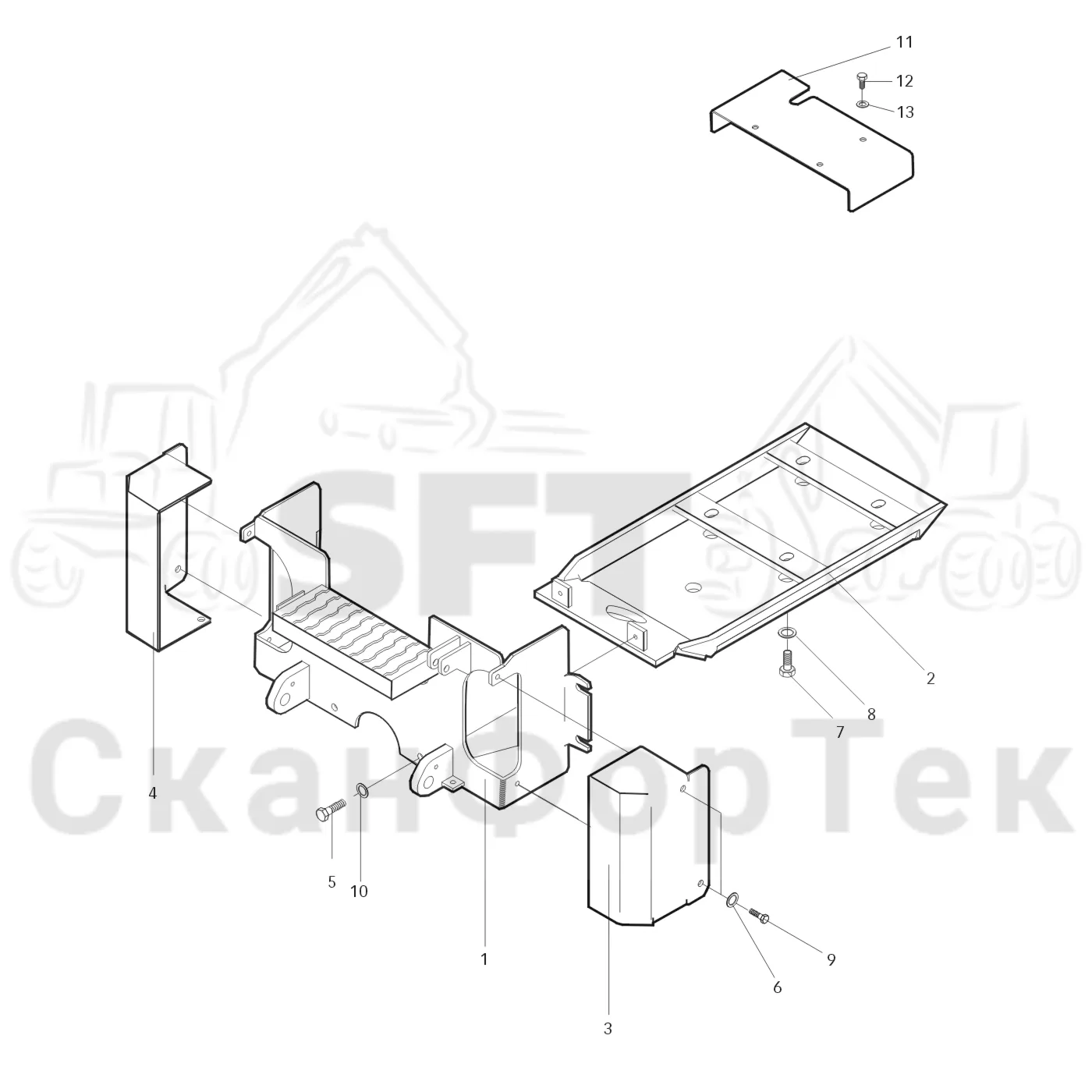 Схема: Valmet / Лесозаготовительные машины / Valmet 901.2 / Valmet 901.2 Ch. -211060 / Valmet 901.2 Ch. -211060 / Каталог запасных частей / шасси / Картеры нижние / Передний нижний картер на 4 колеса