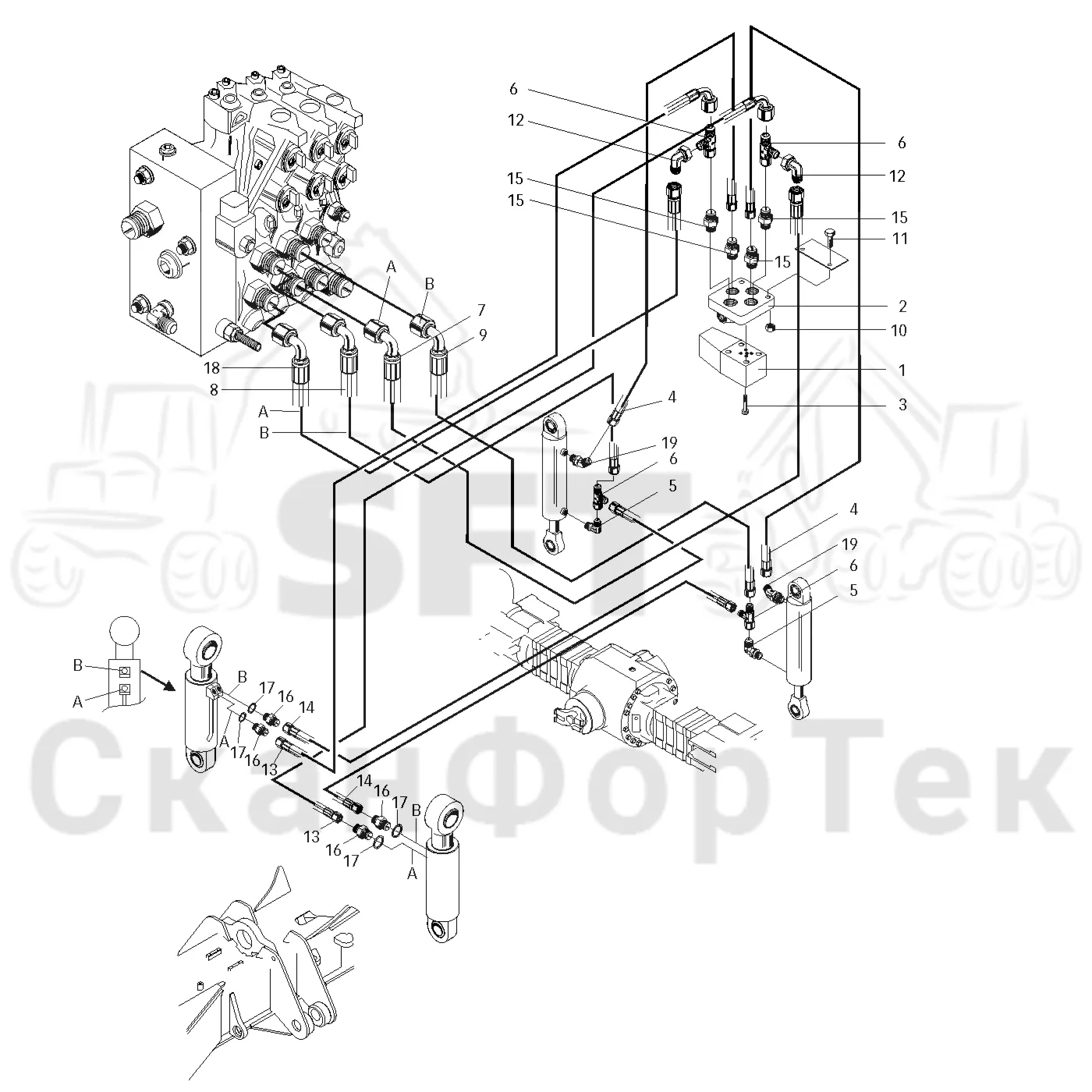 Схема: Valmet / Форвардер / Valmet 840.2 / Valmet 840.2 Ch. -211120 / Valmet 840.2 Ch. -211120 / Каталог запасных частей / Оборудование захвата / Захват / Valmet 901.2 Ch. -211060 / Каталог запасных частей / шасси / Оборудование наклона / Гидравлическое оборудование наклона