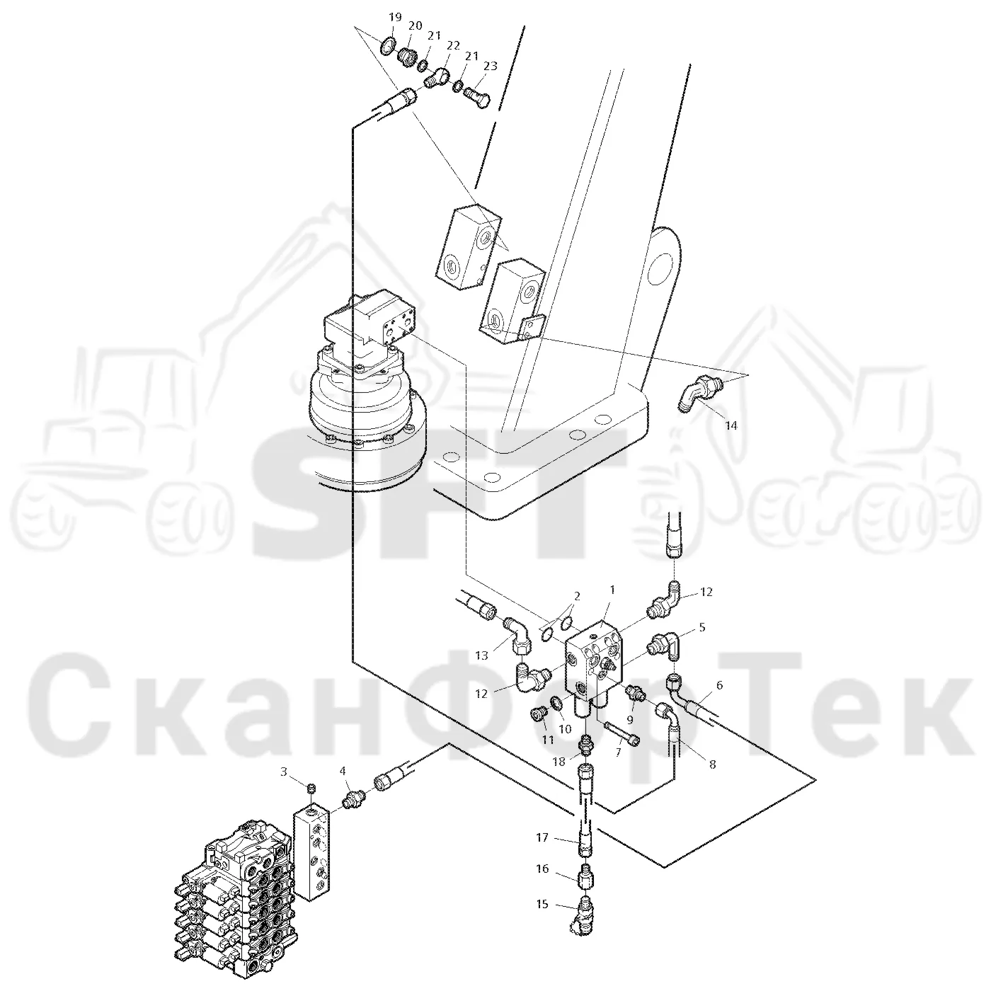 Схема: Valmet / Лесозаготовительные машины / Valmet 921 / Valmet 921 Ch -13270 / Valmet 921 Ch -13270 / Каталог запасных частей / Подъемный кран / Поворотное оборудование кабины / Slew damping 1600 crane