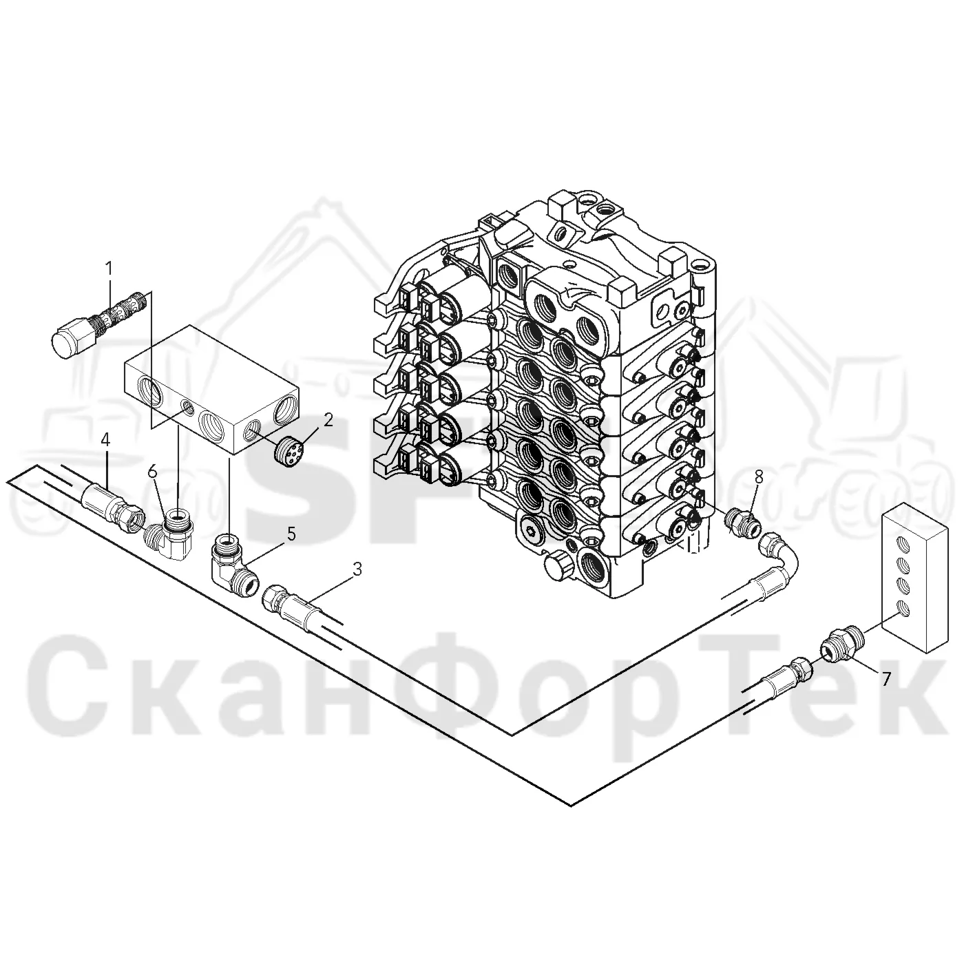Схема: Komatsu / Лесозаготовительные машины / 901.4 / Каталог запасных частей / Подъемный кран / Опускание резки