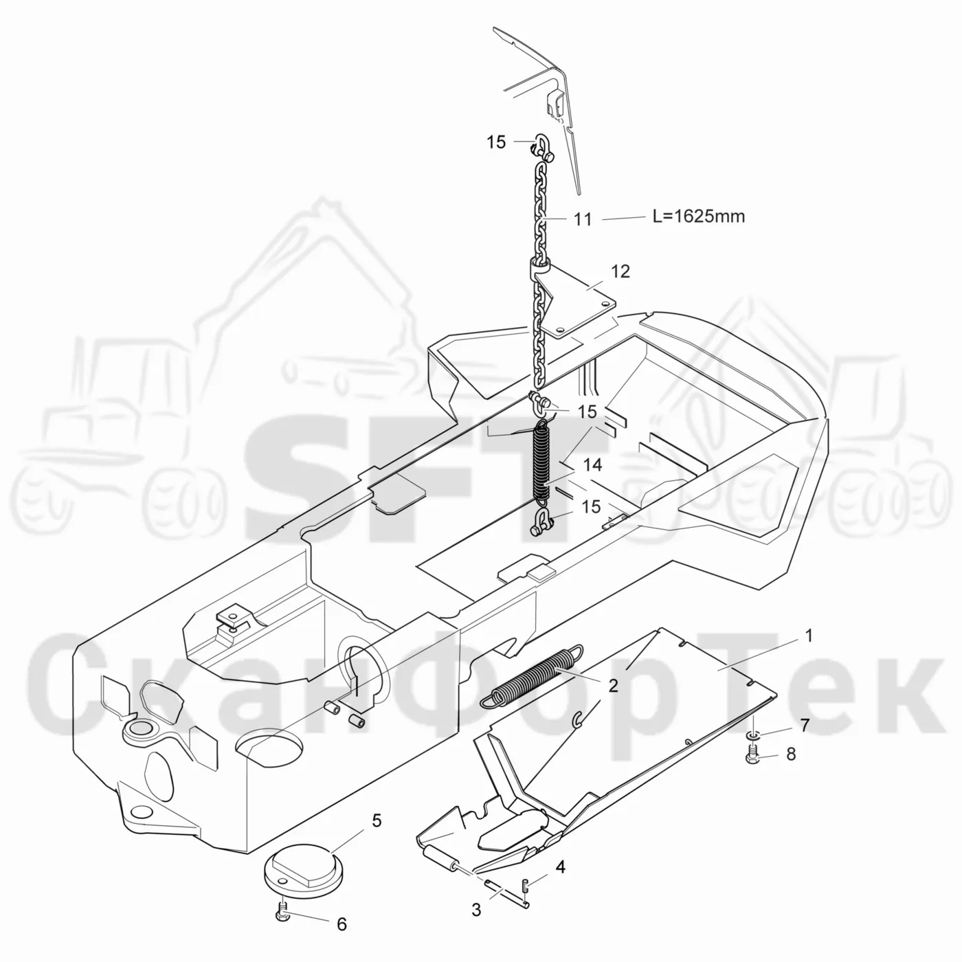Схема: Valmet / Лесозаготовительные машины / Valmet 901.4 / Valmet 901.4 / Каталог запасных частей / шасси / Картеры нижние / Задний нижний картер 9010041179-