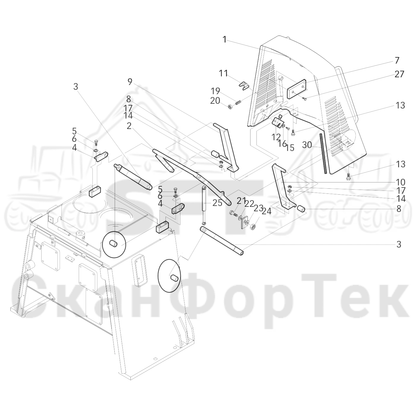 Схема: Valmet / Лесозаготовительные машины / Valmet 901.2 / Valmet 901.2 Ch. -211060 / Valmet 901.2 Ch. -211060 / Каталог запасных частей / шасси / Капоты / Капоты, бак гидравлики