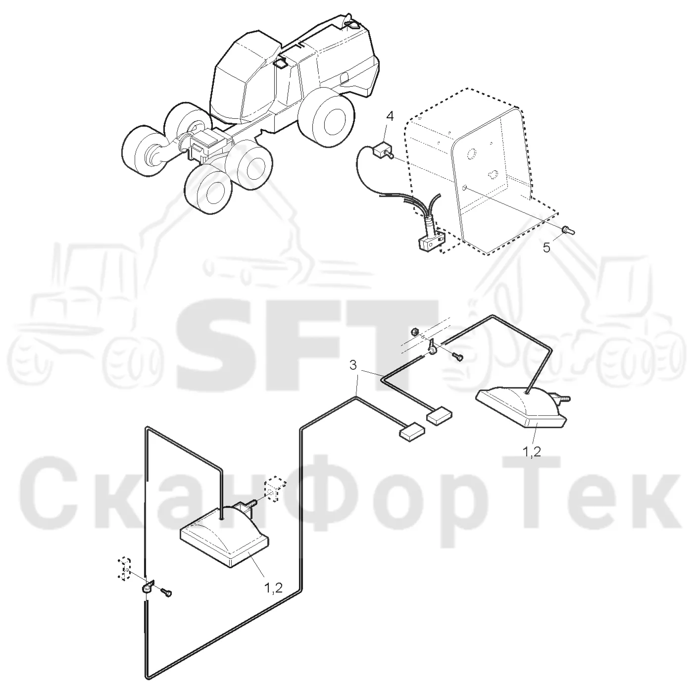 Схема: Valmet / Форвардер / Valmet 840.1 / Valmet 840.1 / Каталог запасных частей / Оборудование захвата / Захват / Valmet 901.2 Ch. -211060 / Каталог запасных частей / шасси / Капоты / Отсек двигателя, лампа