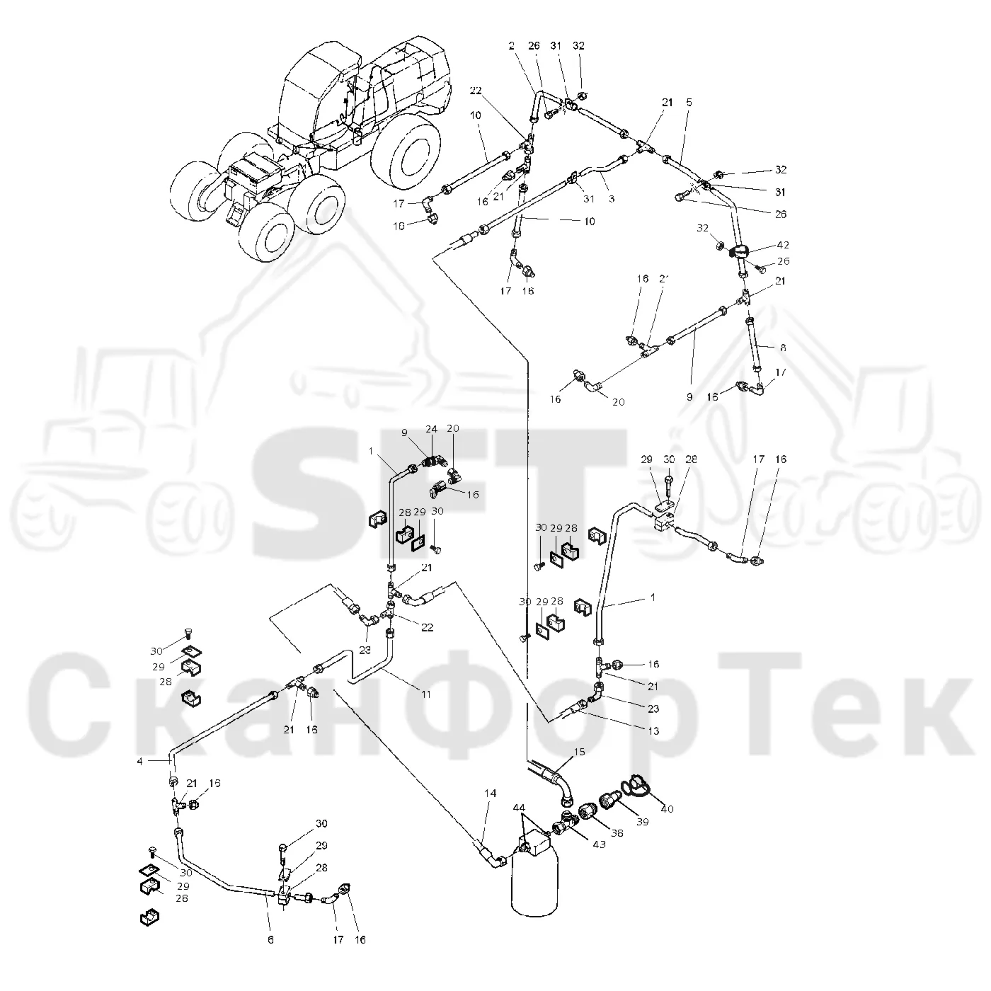 Схема: Valmet / Форвардер / Valmet 890.3 / Valmet 890.3 / Каталог запасных частей / Оборудование захвата / Захват / Valmet 901.2 Ch. -211060 / Каталог запасных частей / шасси / Пожаротушение / Трубопровод пожаротушения