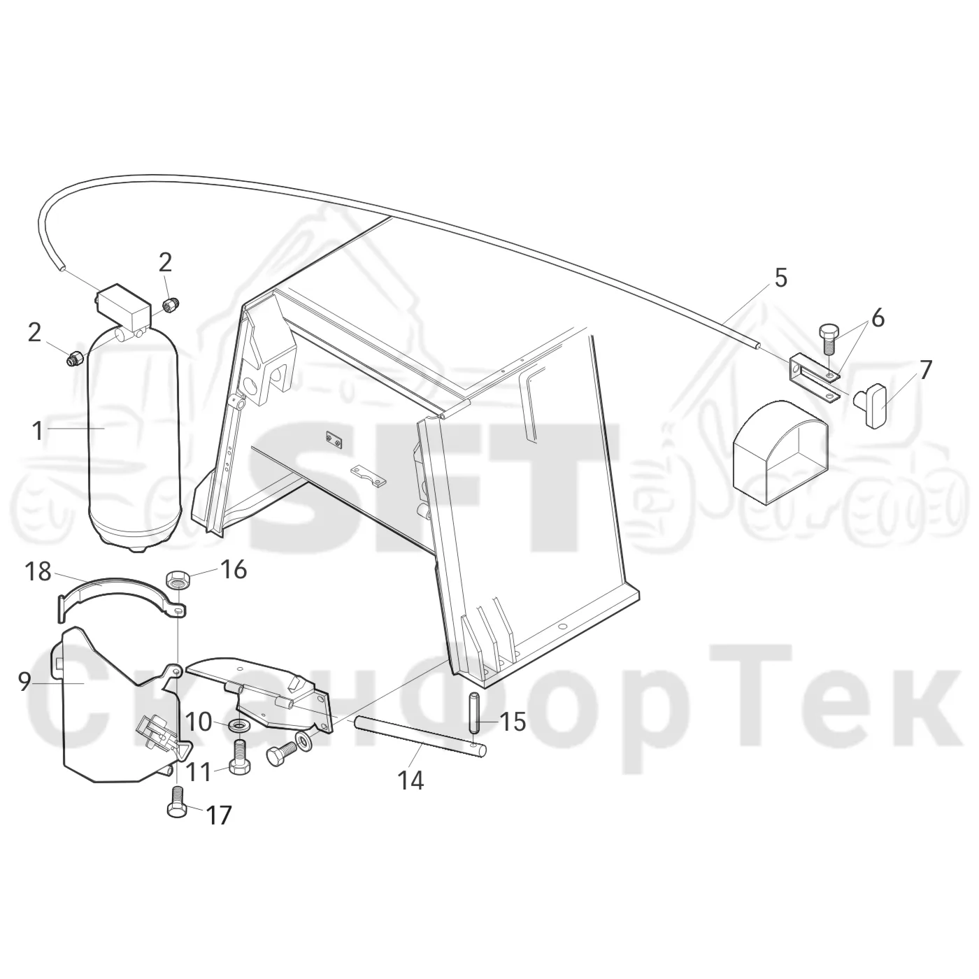Схема: Valmet / Лесозаготовительные машины / Valmet 901.2 / Valmet 901.2 Ch. -211060 / Valmet 901.2 Ch. -211060 / Каталог запасных частей / шасси / Пожаротушение / Пожаротушение, контейнер