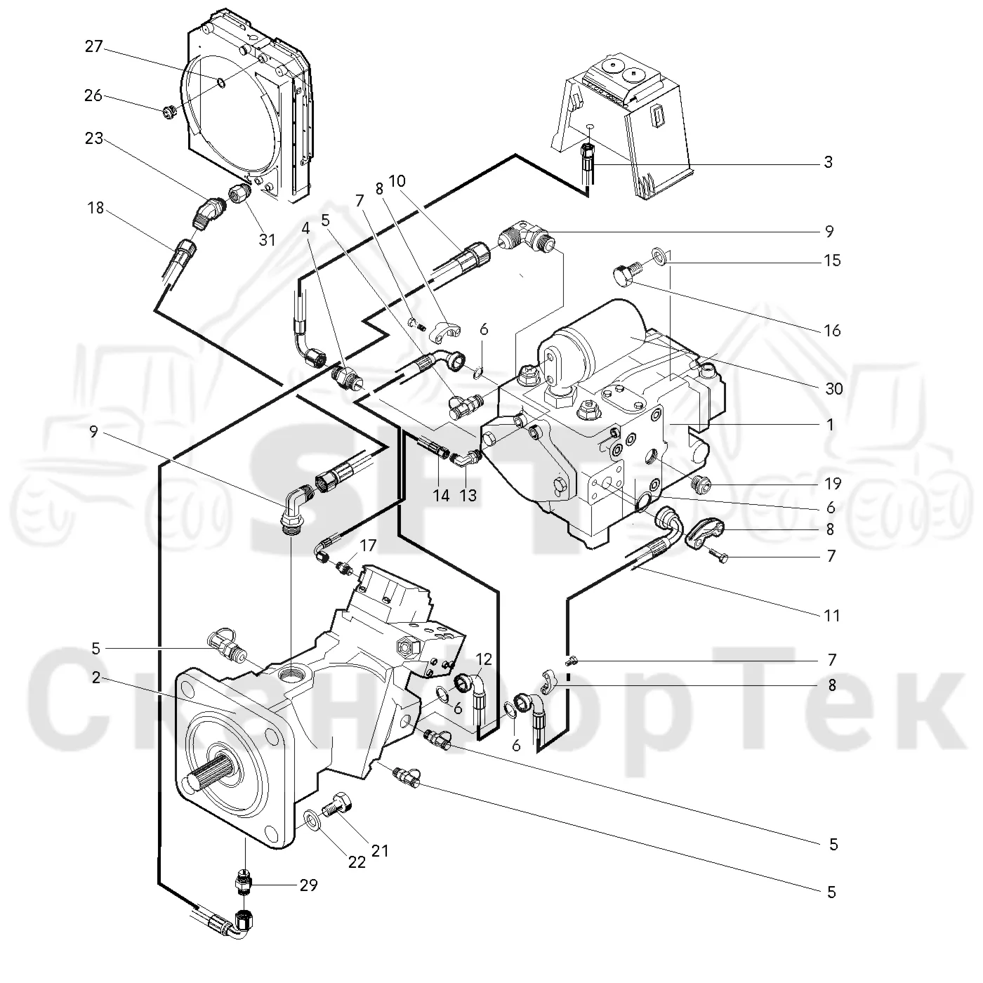 Схема: Valmet / Форвардер / Valmet 860.1 / Valmet 860.1 Ch. -115420 / Valmet 860.1 Ch. -115420 / Каталог запасных частей / Оборудование захвата / Захват / Valmet 901.2 Ch. -211060 / Каталог запасных частей / Коробка передач / Гидростат / Гидравлика гидростата