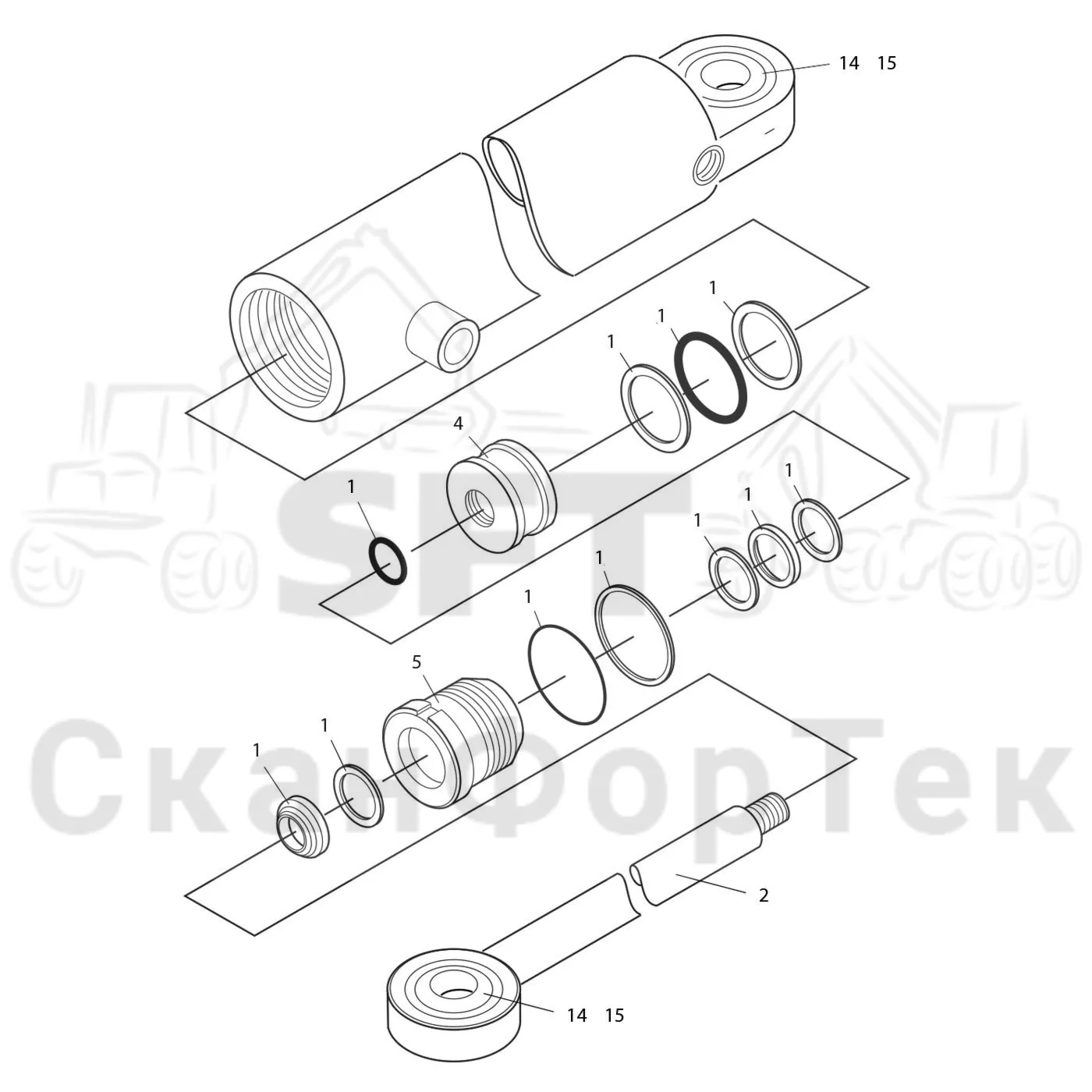 Схема: Valmet / Лесозаготовительные машины / Valmet 901.3 / Valmet 901.3 Ch. 311191- / Valmet 901.3 Ch. 311191- / Каталог запасных частей / шасси / Стабилизация / Комплект запасных частей Цилиндр