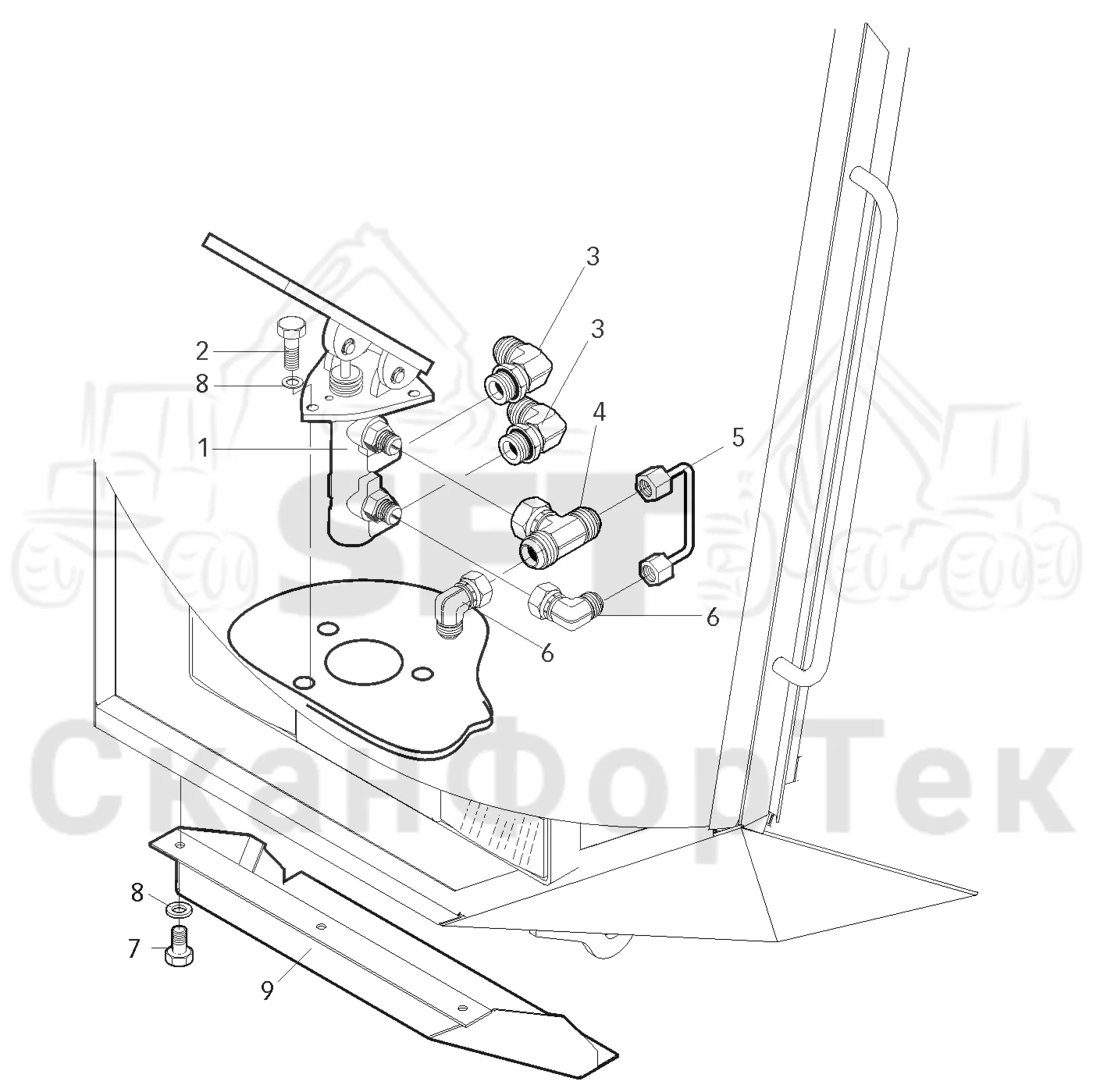 Схема: Valmet / Форвардер / Valmet 840.1 / Valmet 840.1 / Каталог запасных частей / Оборудование захвата / Захват / Valmet 901.2 Ch. -211060 / Каталог запасных частей / Тормоза / Тормоза на 6 колес / Тормозной клапан