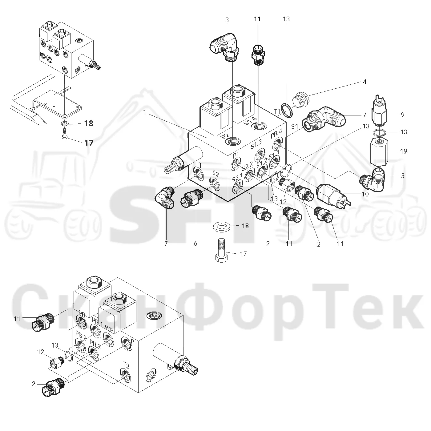 Схема: Valmet / Лесозаготовительные машины / Valmet 901.2 / Valmet 901.2 Ch. 211061- / Valmet 901.2 Ch. 211061- / Каталог запасных частей / Тормоза / Тормоза на 4 колеса / Блок клапанов, тормоза