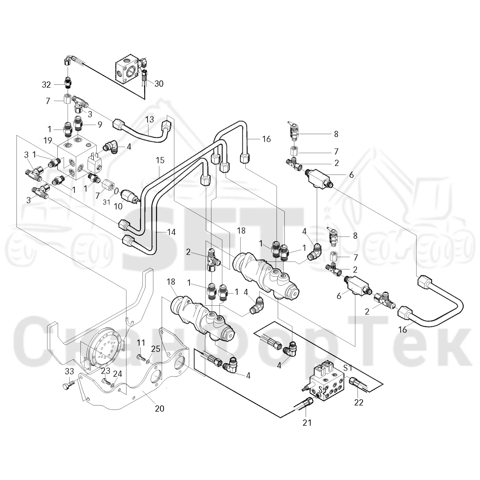 Схема: Valmet / Лесозаготовительные машины / Valmet 901.2 / Valmet 901.2 Ch. -211060 / Valmet 901.2 Ch. -211060 / Каталог запасных частей / Тормоза / Тормоза на 4 колеса / Тормозные цилиндры