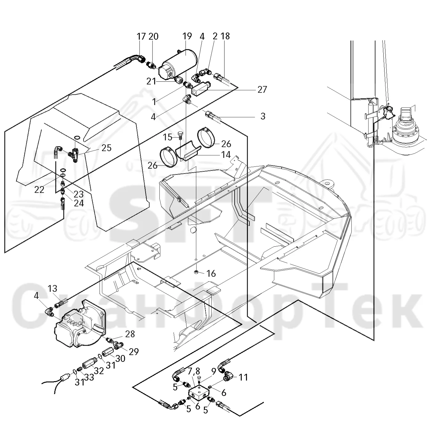 Схема: Valmet / Форвардер / Valmet 890.3 / Valmet 890.3 / Каталог запасных частей / Оборудование захвата / Захват / Valmet 901.2 Ch. -211060 / Каталог запасных частей / Рулевое управление / Аварийное рулевое управление / Аварийное гидравлическое рулевое управление