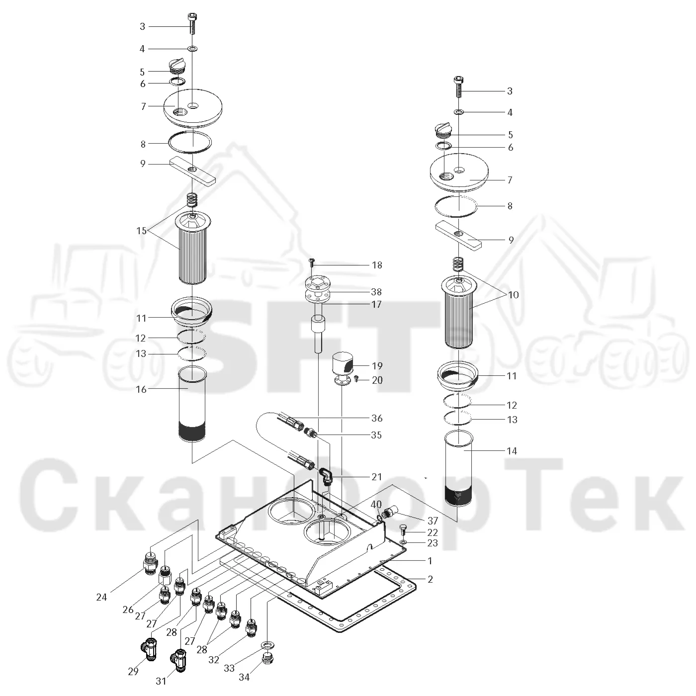 Схема: Valmet / Лесозаготовительные машины / Valmet 901.3 / Valmet 901.3 Ch. 311191- / Valmet 901.3 Ch. 311191- / Каталог запасных частей / Гидравлика / Бак гидравлики / Корпус фильтра