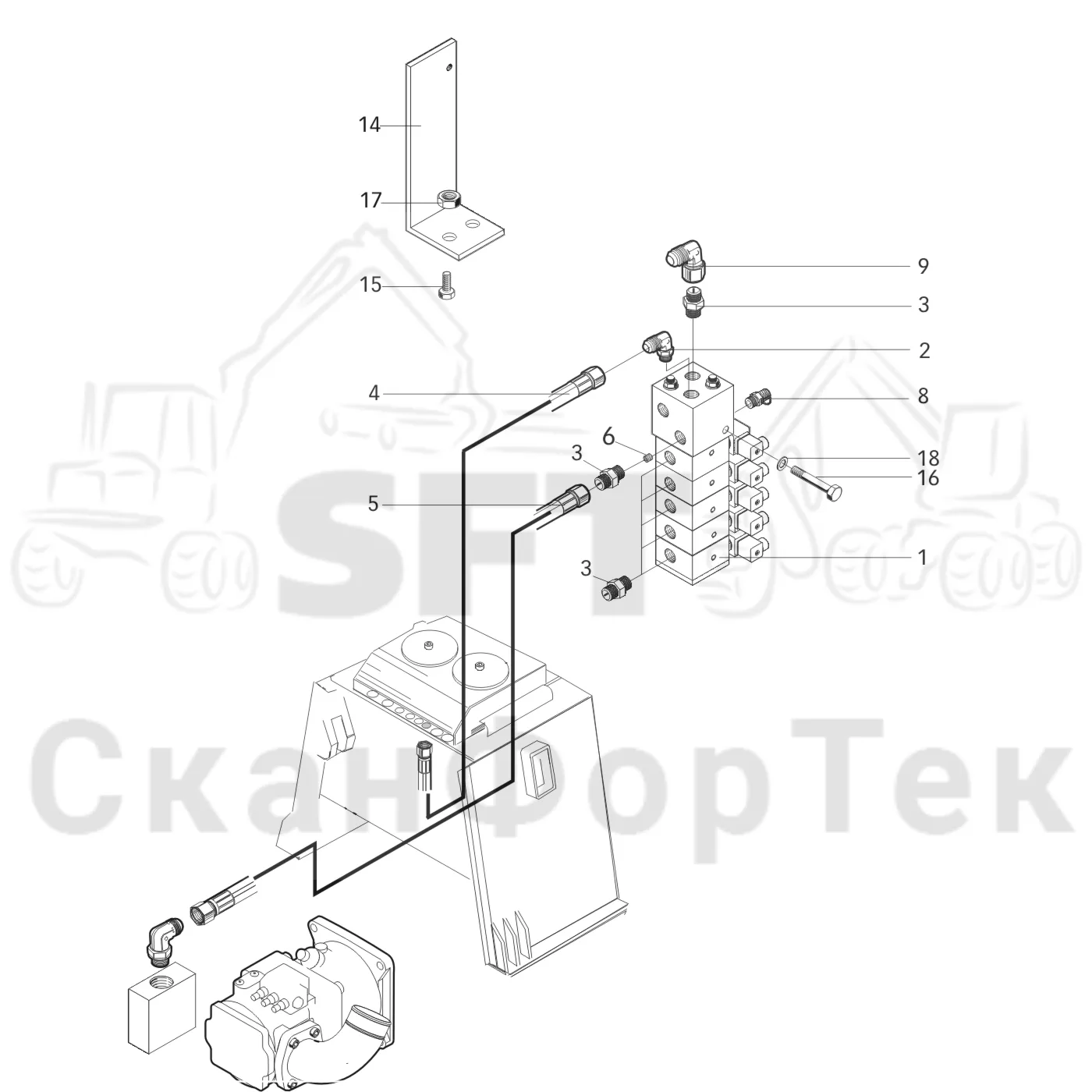 Схема: Valmet / Лесозаготовительные машины / Valmet 901.1 / Valmet 901.1 / Каталог запасных частей / Гидравлика / Клапан обслуживания / Клапан обслуживания