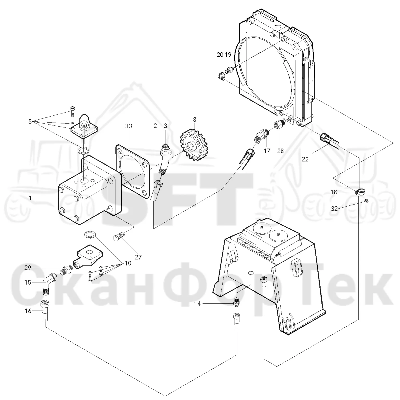Схема: Valmet / Форвардер / Valmet 840.2 / Valmet 840.2 Ch. -211120 / Valmet 840.2 Ch. -211120 / Каталог запасных частей / Оборудование захвата / Захват / Valmet 901.2 Ch. -211060 / Каталог запасных частей / Гидравлика / Система охлаждения масла / Масляный радиатор двухконтурный