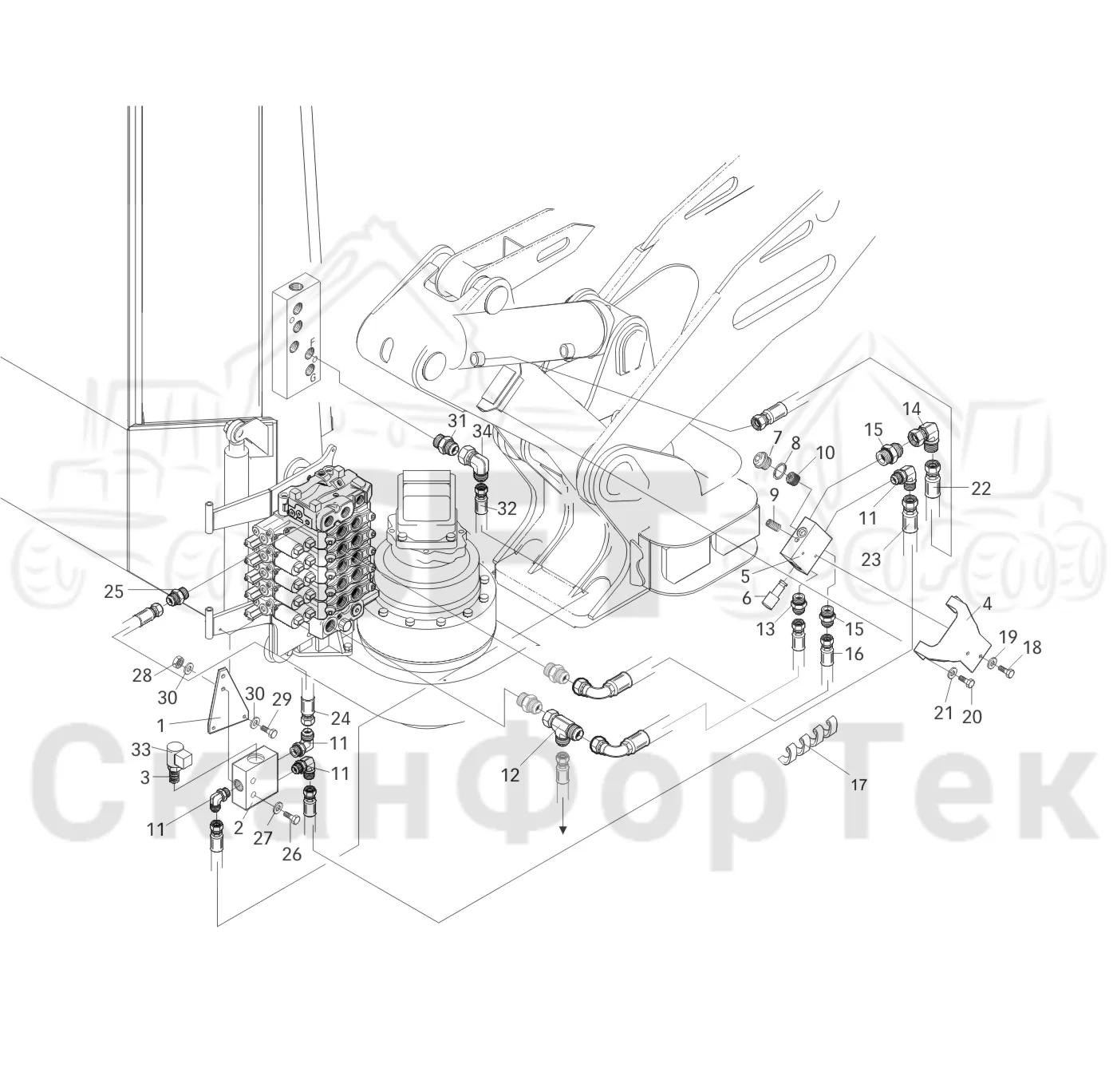Схема: Valmet / Форвардер / Valmet 860.1 / Valmet 860.1 Ch. -115420 / Valmet 860.1 Ch. -115420 / Каталог запасных частей / Оборудование захвата / Захват / Valmet 901.2 Ch. -211060 / Каталог запасных частей / Подъемный кран / Базовая гидравлика / Подъемный цилиндр Гидравлика CRH