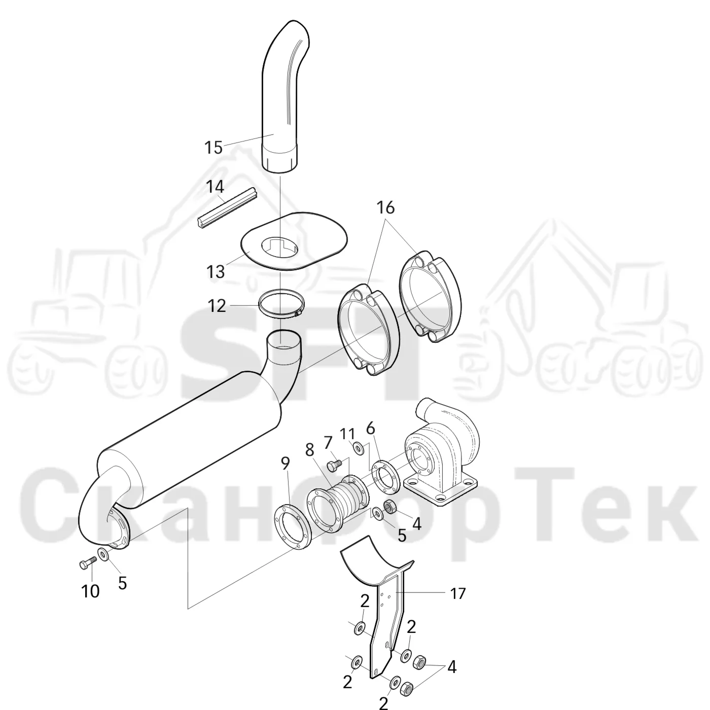 Схема: Valmet / Лесозаготовительные машины / Valmet 901.3 / Valmet 901.3 Ch -311190 / Valmet 901.3 Ch -311190 / Каталог запасных частей / Двигатель / Впуск - выпуск / Выхлопная система