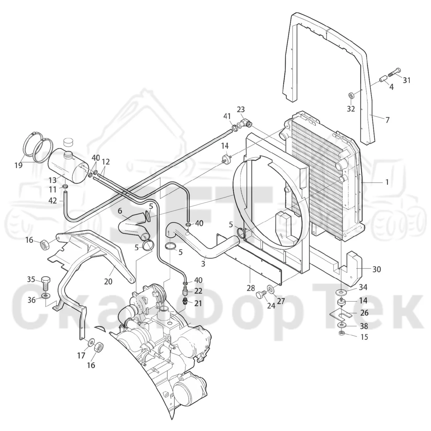 Схема: Valmet / Лесозаготовительные машины / Valmet 901.2 / Valmet 901.2 Ch. 211061- / Valmet 901.2 Ch. 211061- / Каталог запасных частей / Двигатель / Система охлаждения / Система охлаждения двигателя