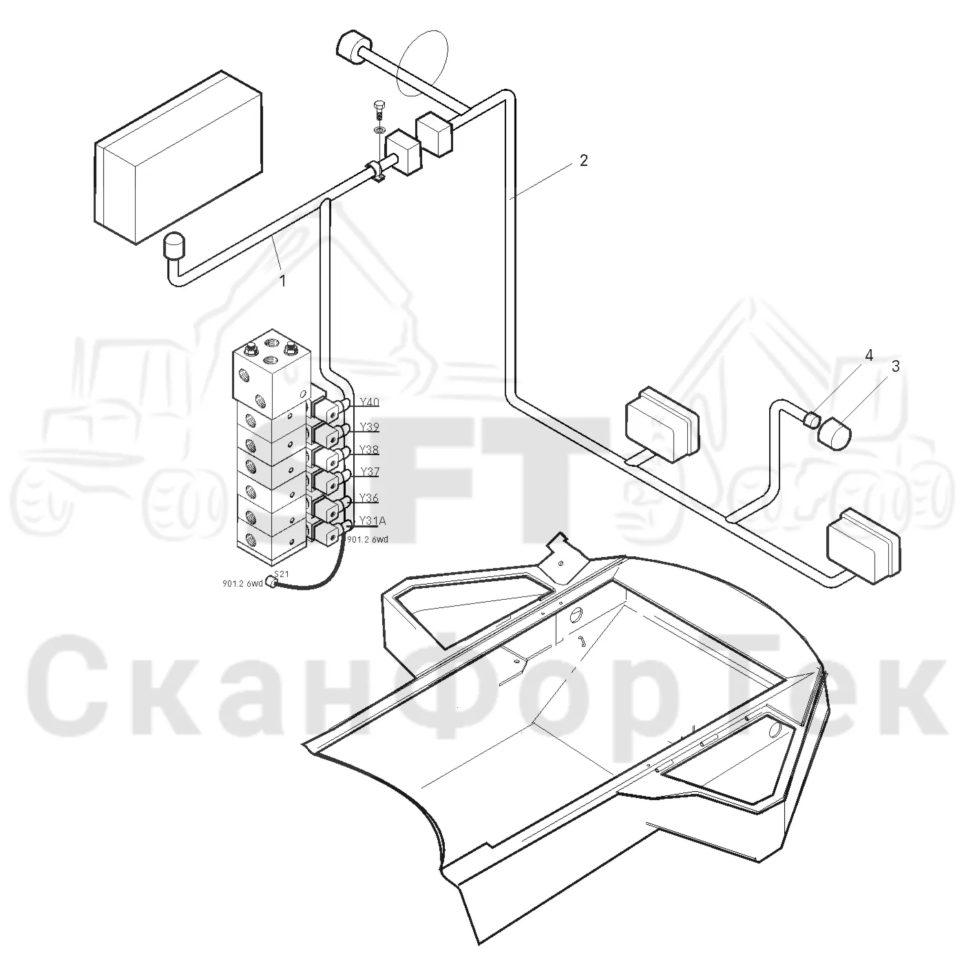 Схема: Valmet / Лесозаготовительные машины / Valmet 901.2 / Valmet 901.2 Ch. 211061- / Valmet 901.2 Ch. 211061- / Каталог запасных частей / шасси / Электрический Оборудование / Комплект кабелей задний