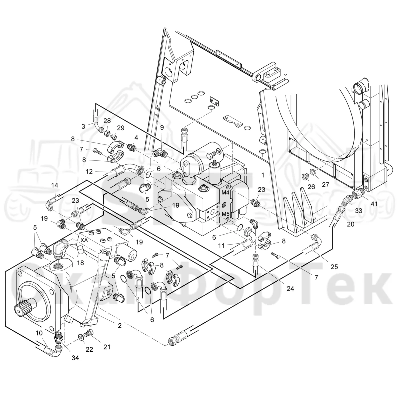Схема: Valmet / Лесозаготовительные машины / Valmet 901.2 / Valmet 901.2 Ch. 211061- / Valmet 901.2 Ch. 211061- / Каталог запасных частей / Коробка передач / Гидростат / Гидравлика гидростата