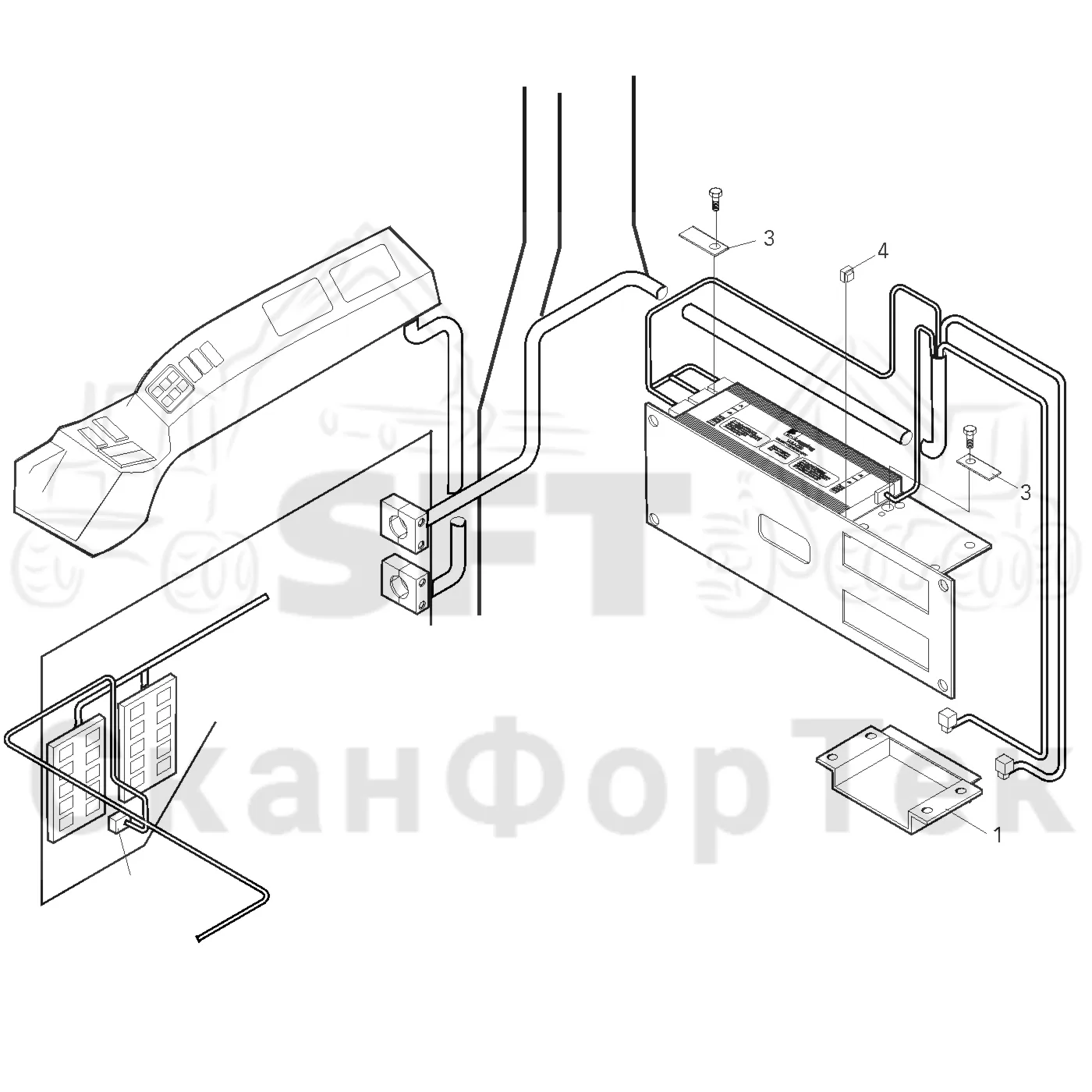 Схема: Valmet / Лесозаготовительные машины / Valmet 901.2 / Valmet 901.2 Ch. 211061- / Valmet 901.2 Ch. 211061- / Каталог запасных частей / Кабина / Салон / Комплект электрооборудования кабины