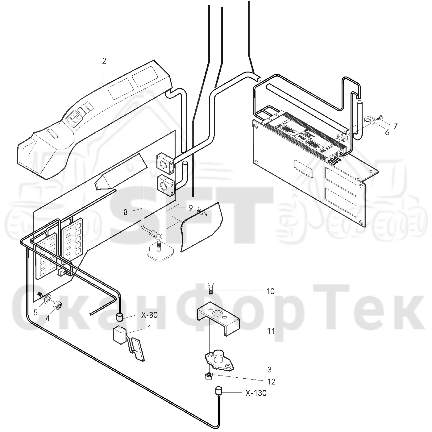 Схема: Valmet / Лесозаготовительные машины / Valmet 901.2 / Valmet 901.2 Ch. 211061- / Valmet 901.2 Ch. 211061- / Каталог запасных частей / Кабина / Салон / Панель электрооборудования