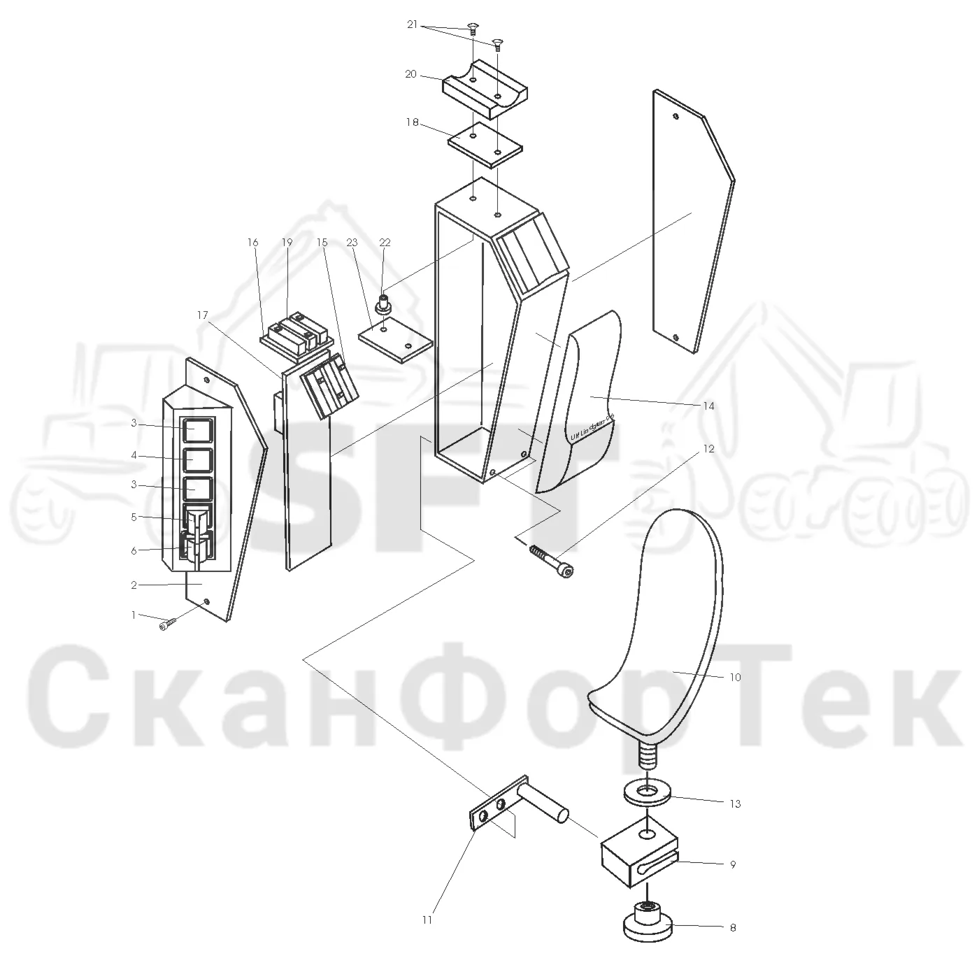 Схема: Valmet / Лесозаготовительные машины / Valmet 901.2 / Valmet 901.2 Ch. -211060 / Valmet 901.2 Ch. -211060 / Каталог запасных частей / Лесозаготовительное оборудование / Головка лесозаготовительной машины / Valmet 945.1 / Valmet 945.1 / Каталог запасных частей / шасси / Ручка манипулятора правая Vмм1000